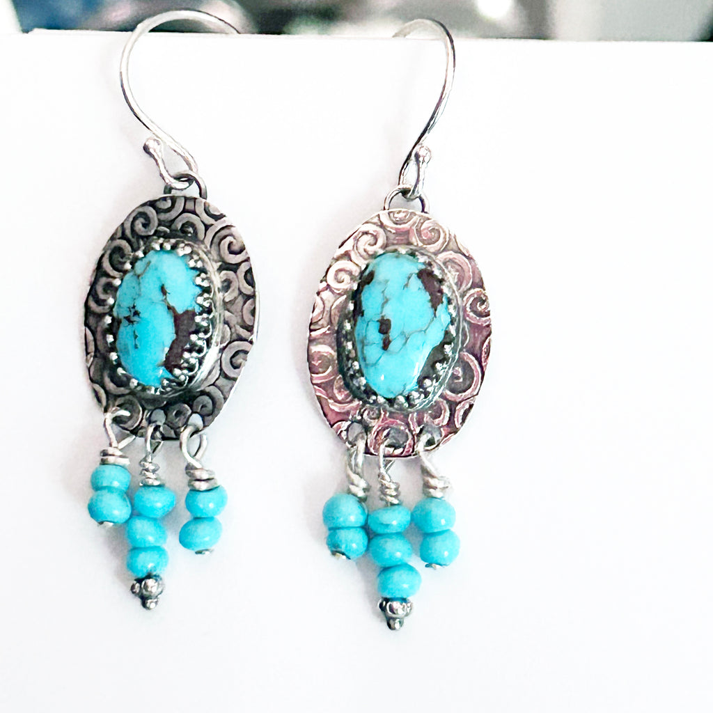 Unique EGYPTIAN TURQUOISE Sterling Silver Handmade Dangle Earrings
