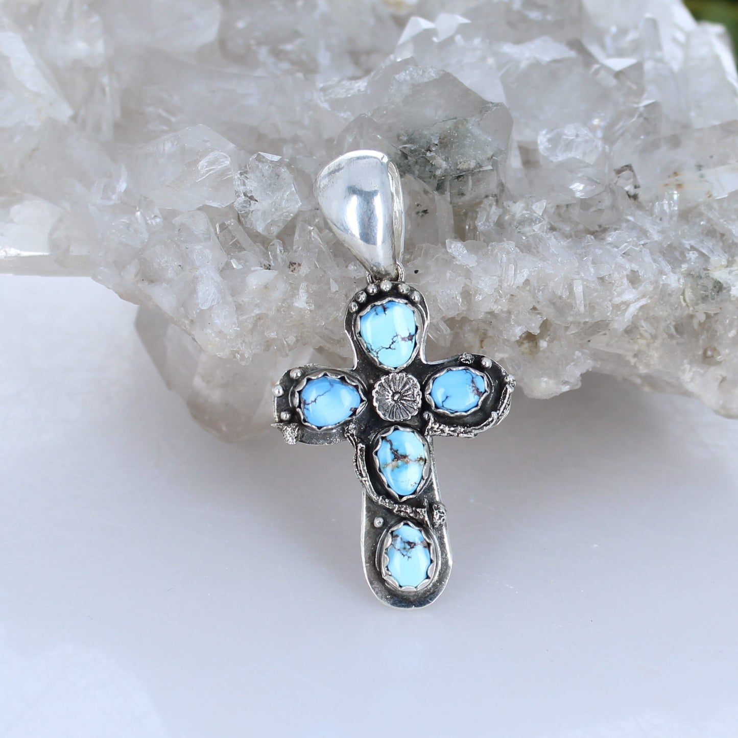Baby Blue Kazakhstan Turquoise Cross Pendant Sterling Silver