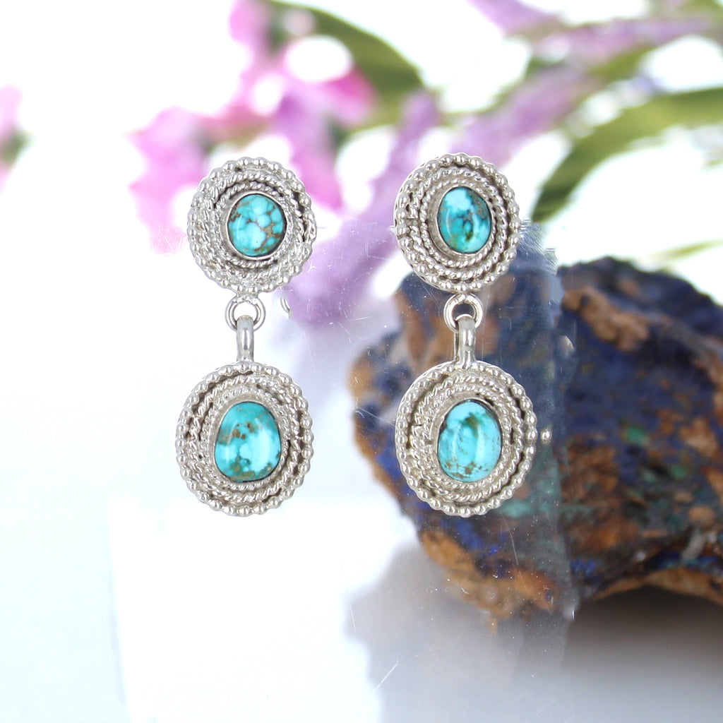 Sierra Nevada Turquoise Earrings Sterling Southwest Design 2 Stone