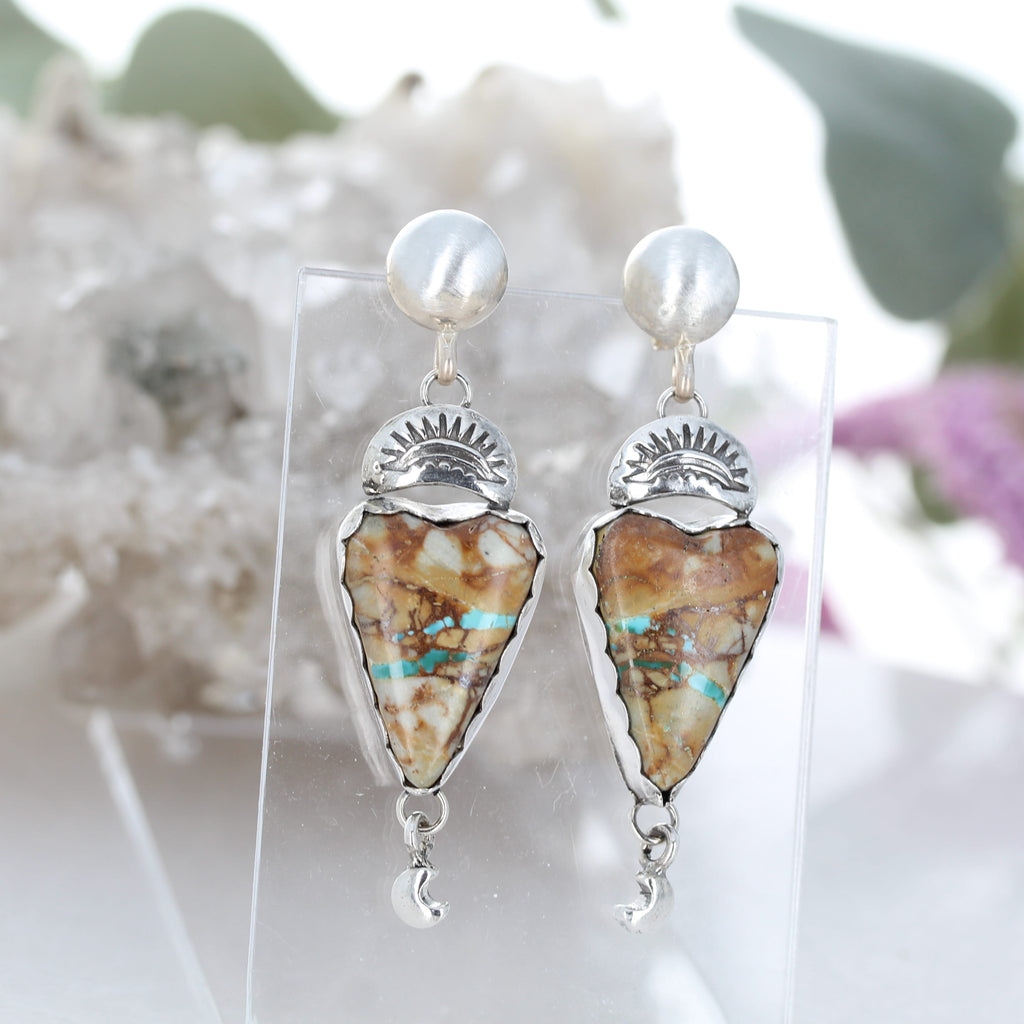 Gorgeous Royston Turquoise Heart Earrings with Moons Southwest