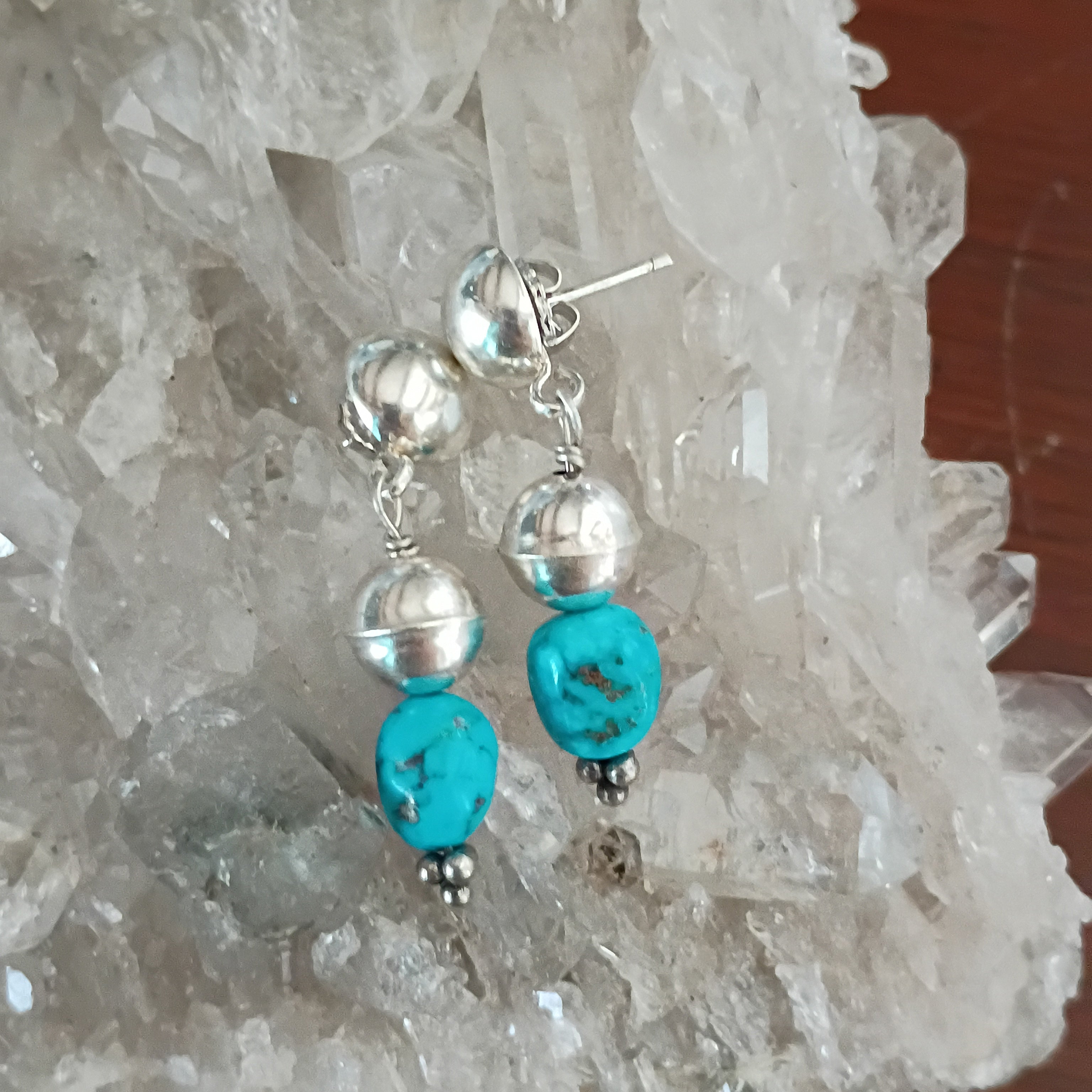 AAA Blue Sonoran Rose Turquoise Earrings Sterling Hand Domed Posts