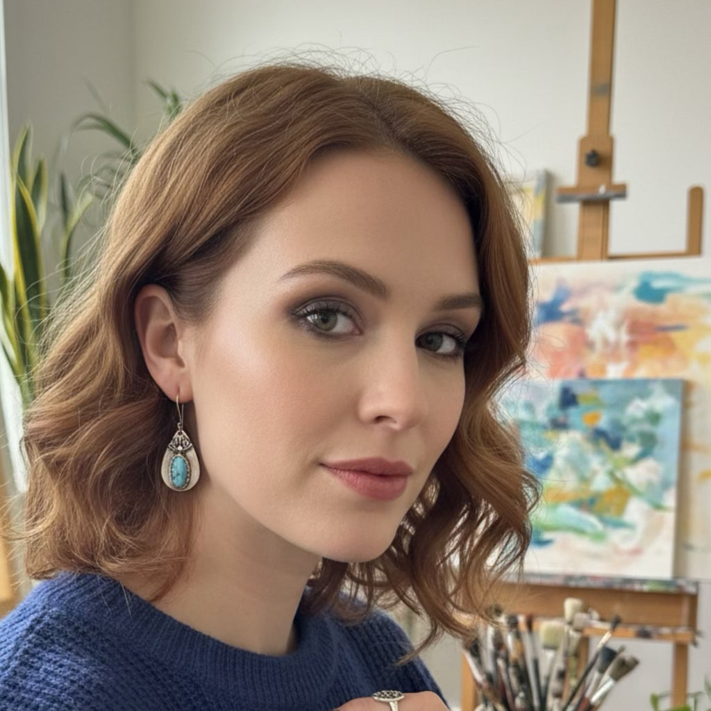 Kazkhastan Turquoise Earrings Sterling Silver Teardrops Protective Eye