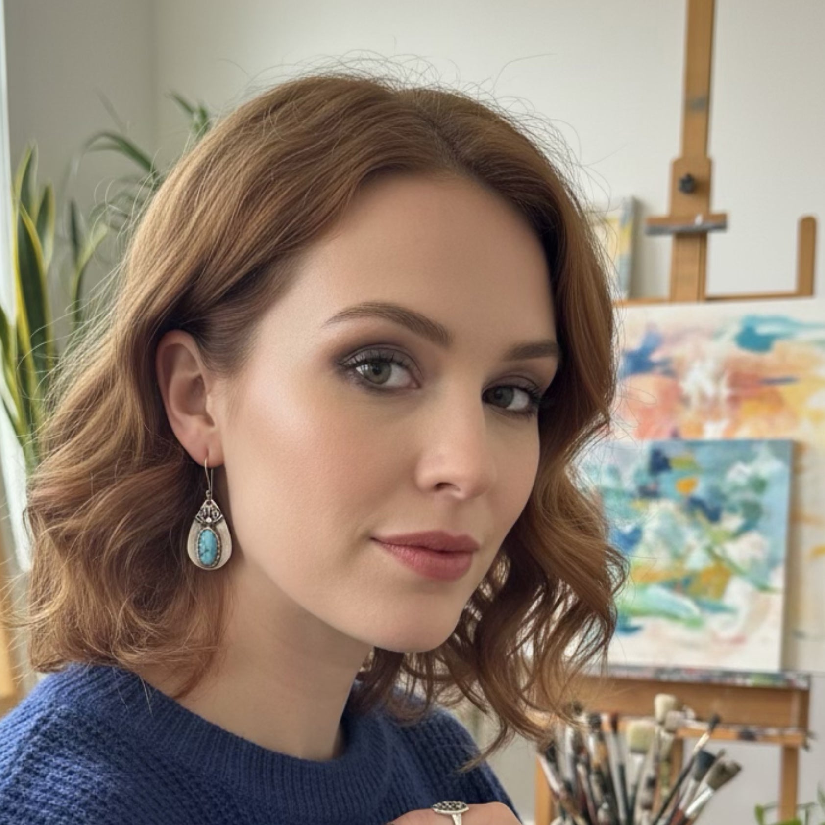 Kazkhastan Turquoise Earrings Sterling Silver Teardrops Protective Eye