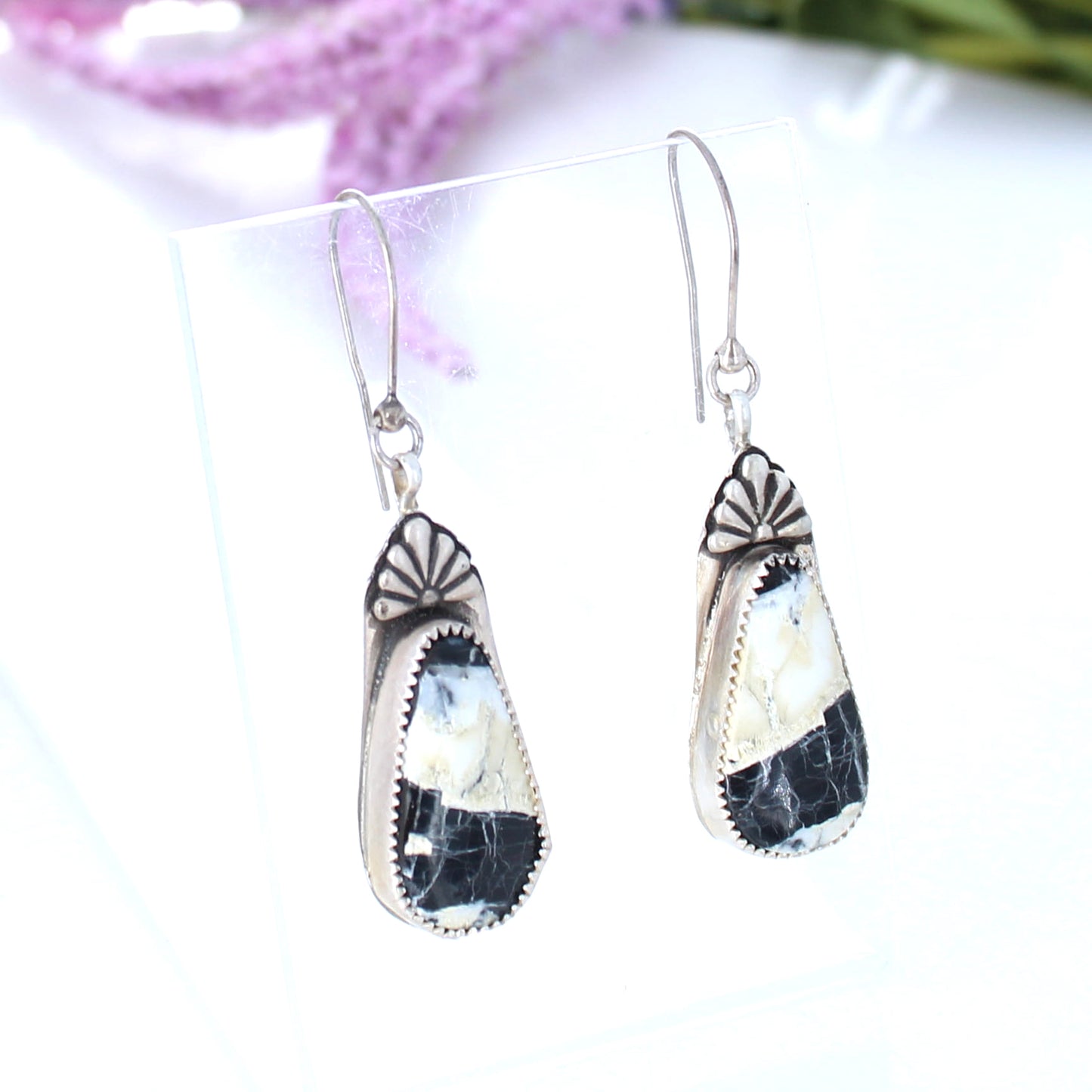 White Buffalo Turquoise Earrings Elegant Teardrops Sterling Silver