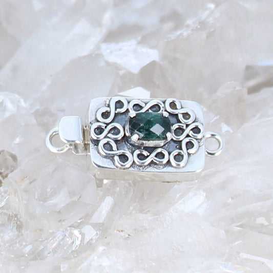 Striking Oceanside Teal Tourmaline Clasp Faceted Wire Design Sterling