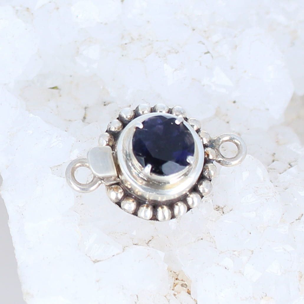 Dark Midnight Blue Iolite Clasp Faceted Round 9mm Sterling -NewWorldGems