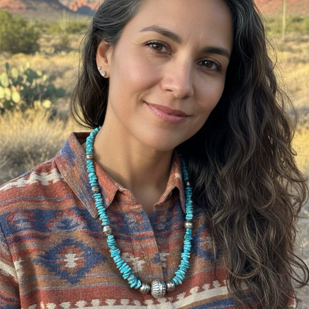 Sterling Silver Navajo Pearl Blue Ithaca Turquoise Beads Kingman Necklace