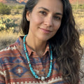 Sterling Silver Navajo Pearl Blue Ithaca Turquoise Beads Kingman Necklace