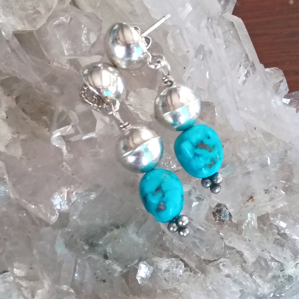 AAA Blue Sonoran Rose Turquoise Earrings Sterling Hand Domed Posts