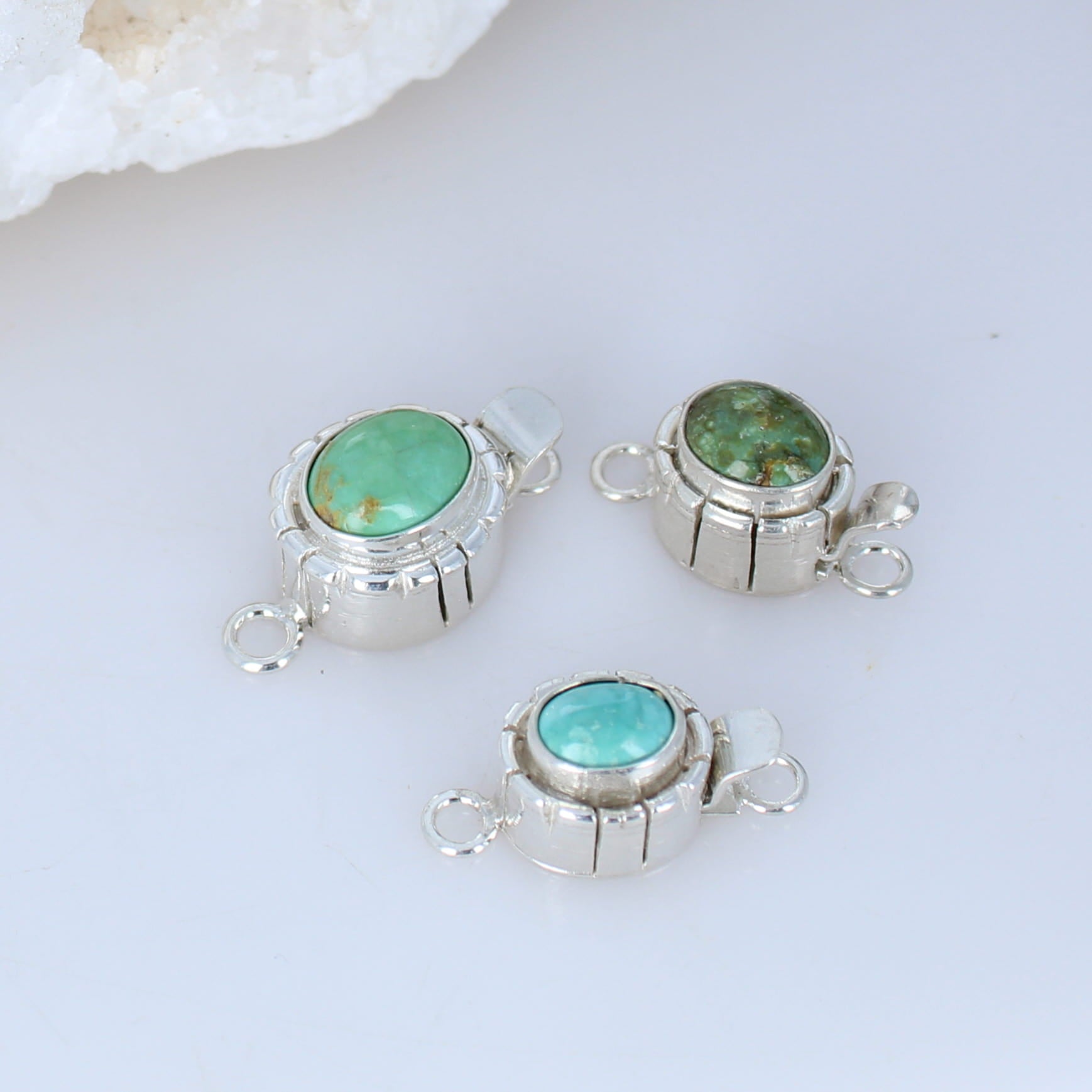 Kingman and Sonoran Gold Turquoise Sterling Clasps Southwestern Style Set of 3 -NewWorldGems