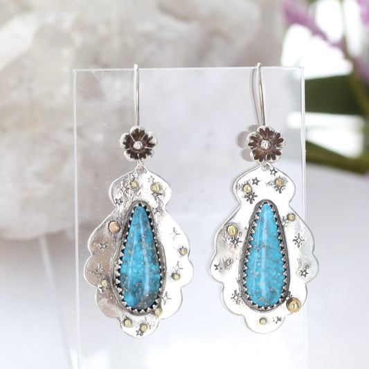 AAA Persian Turquoise Earrings 18K Gold and Sterling