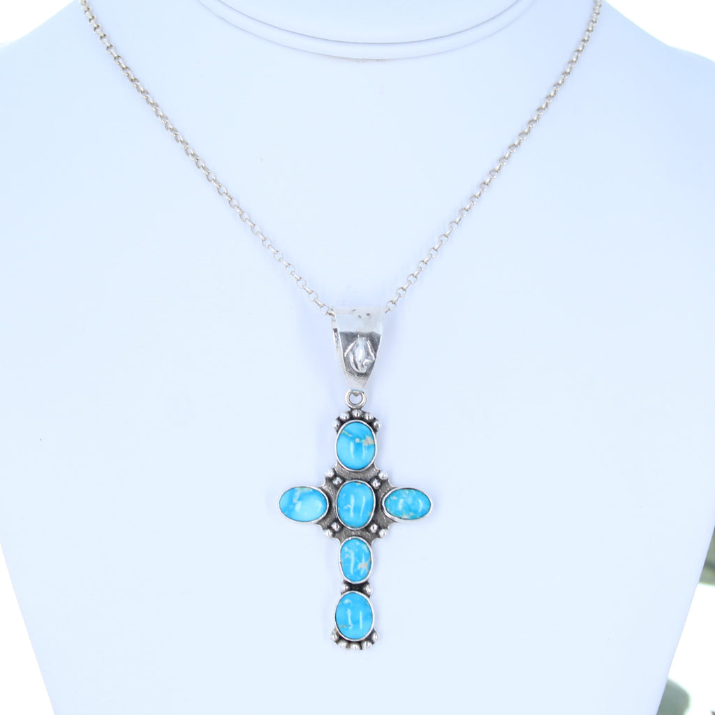 Blue Ridge Turquoise Cross Pendant Sterling Silver Santa Fe Style