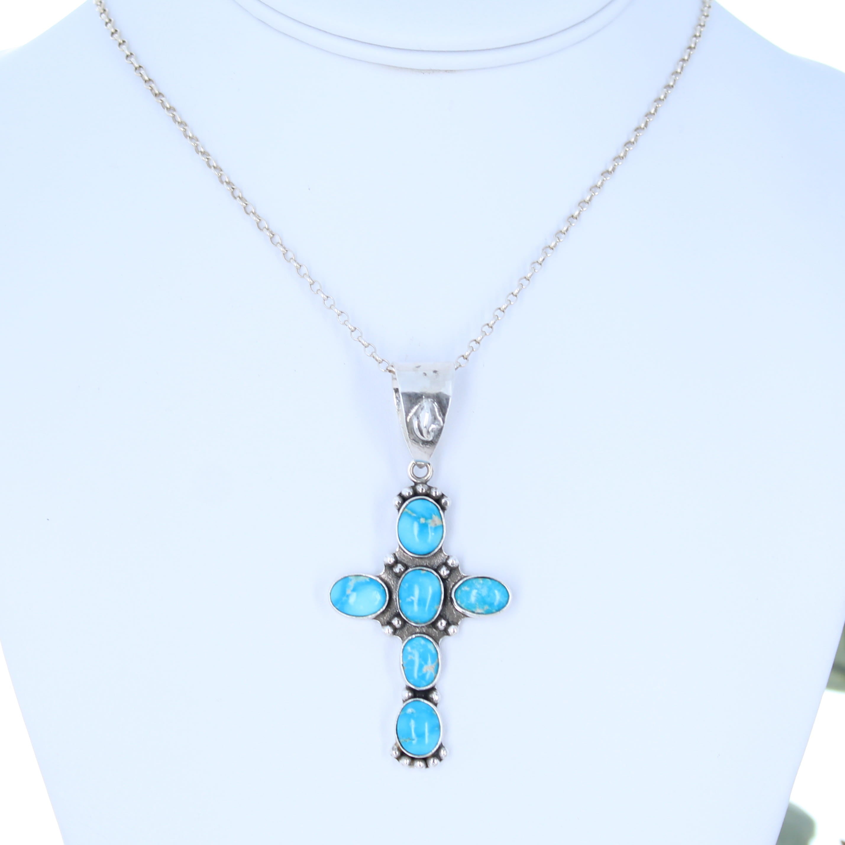 Blue Ridge Turquoise Cross Pendant Sterling Silver Santa Fe Style