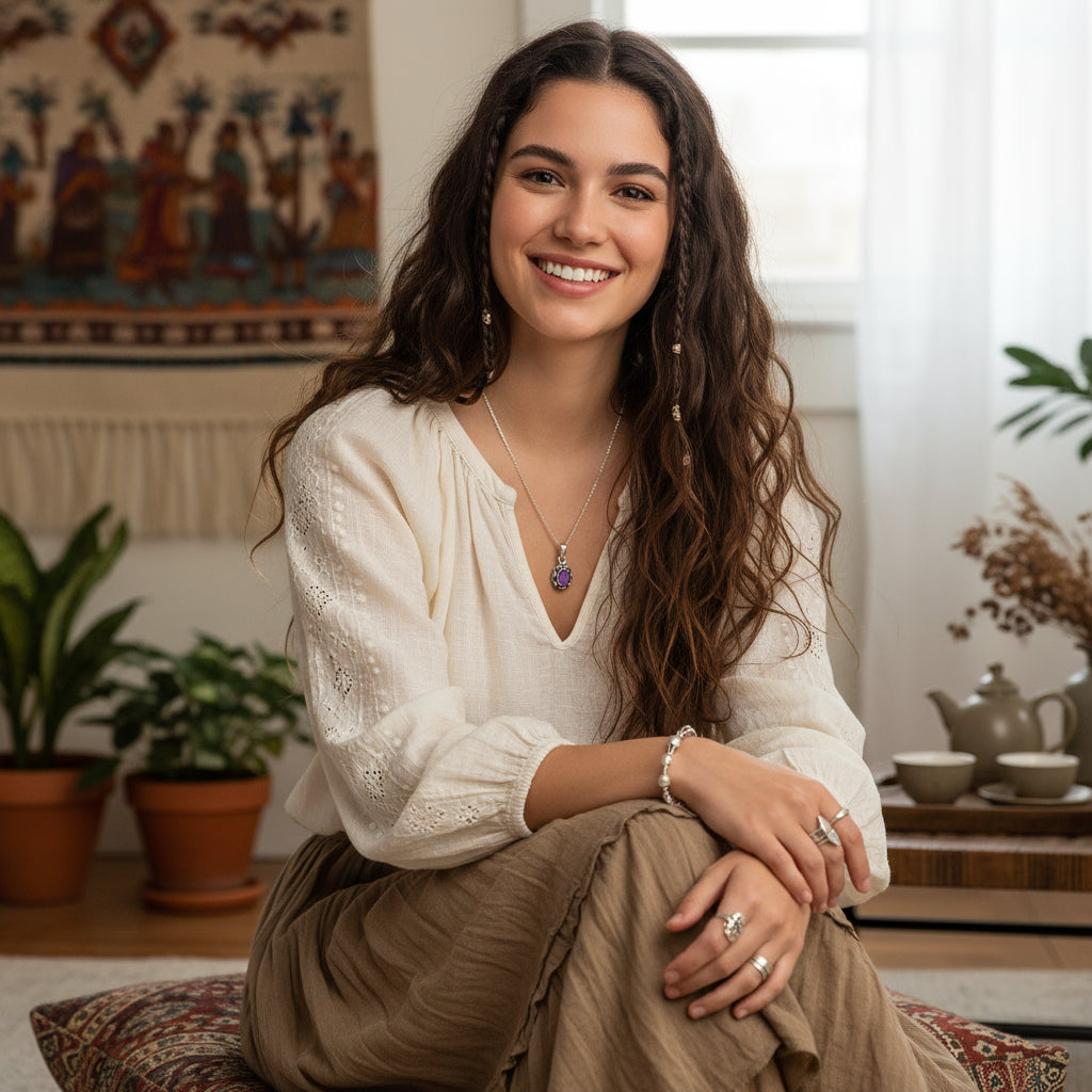 Gorgeous Tiny SUGILITE PENDANT STERLING Sterling Granulated Design