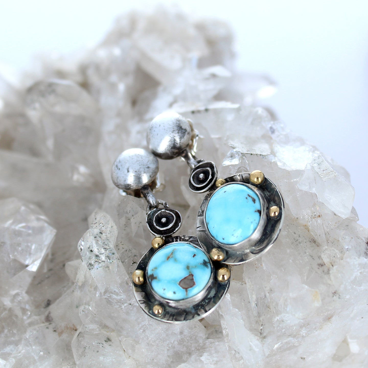 Ethereal Dry Creek Turquoise Earrings 18K Gold and Sterling Silver -NewWorldGems