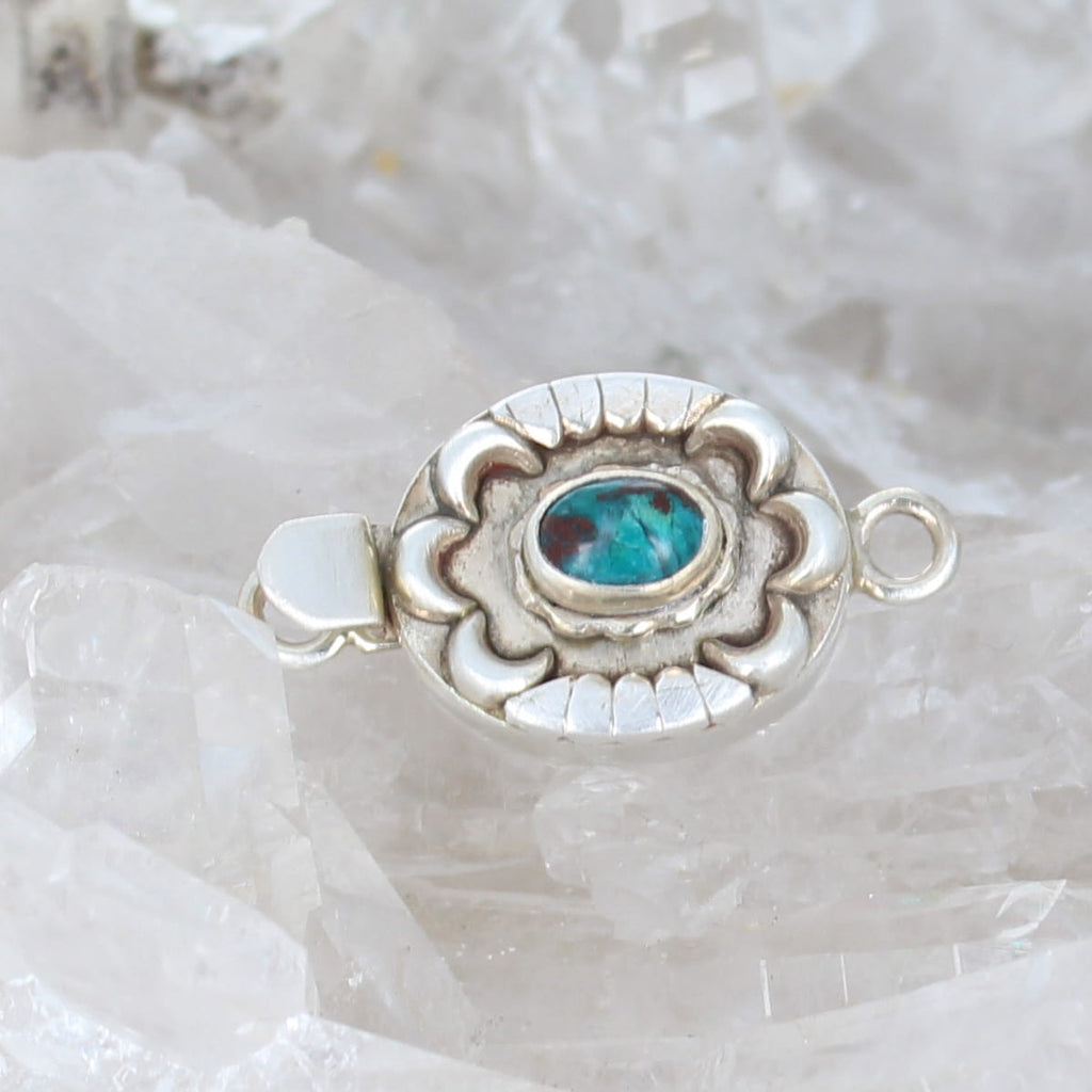 Chrysocolla Clasp Sterling Oval Moon Petal Style
