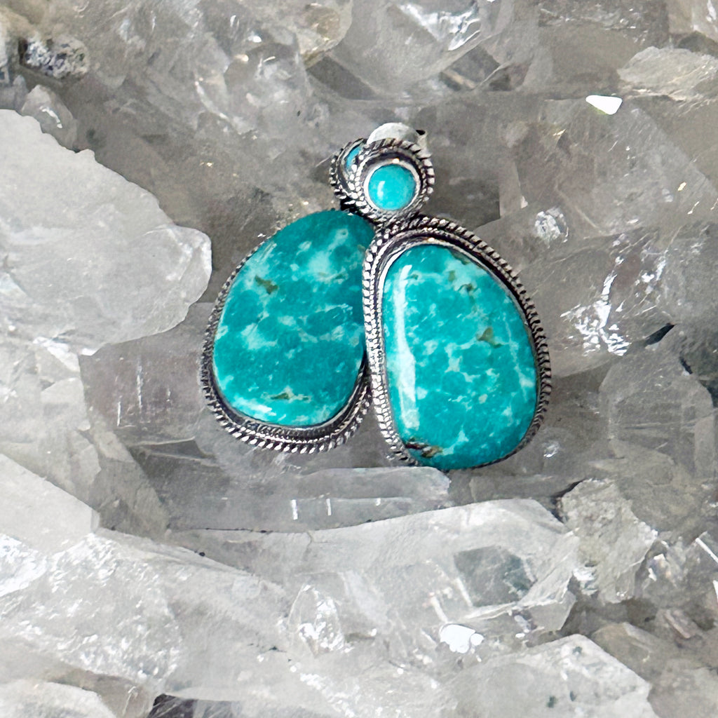 Teal Blue Fox Turquoise 2 Stone Earrings Sterling Silver Posts