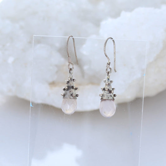 Pink Chalcedony Earrings Faceted Teardrops Sterling Silver -NewWorldGems