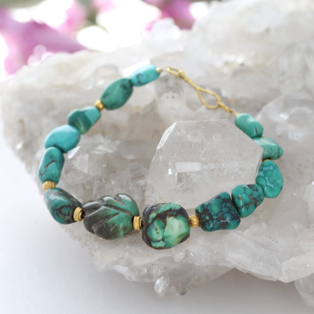 Stunning Antique Tibetan Turquoise and 18K Gold Bracelet