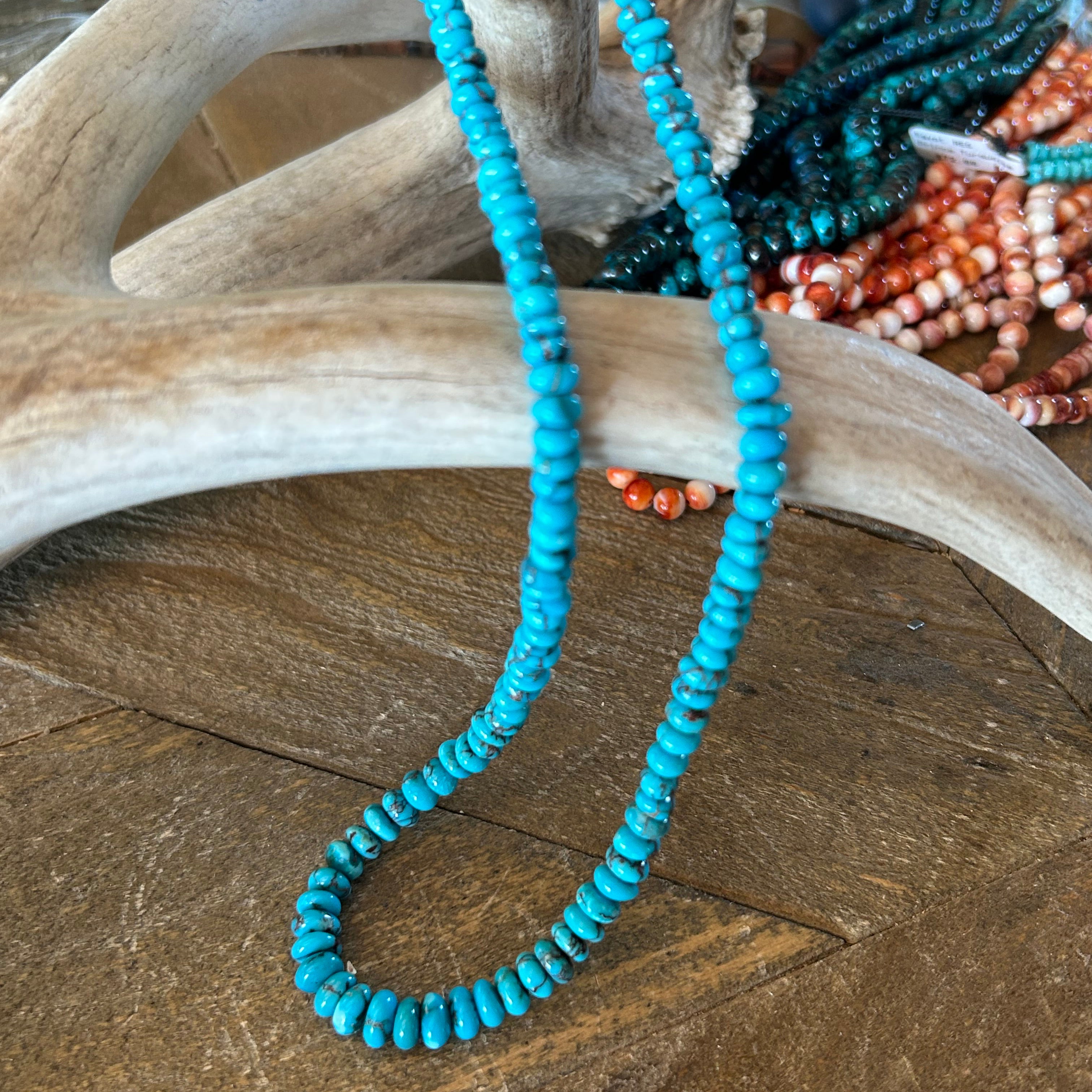 AAA Prince Mine Egyptian Turquoise Beads Strand 5.5-7mm Hand Shaped Rondelles Dark