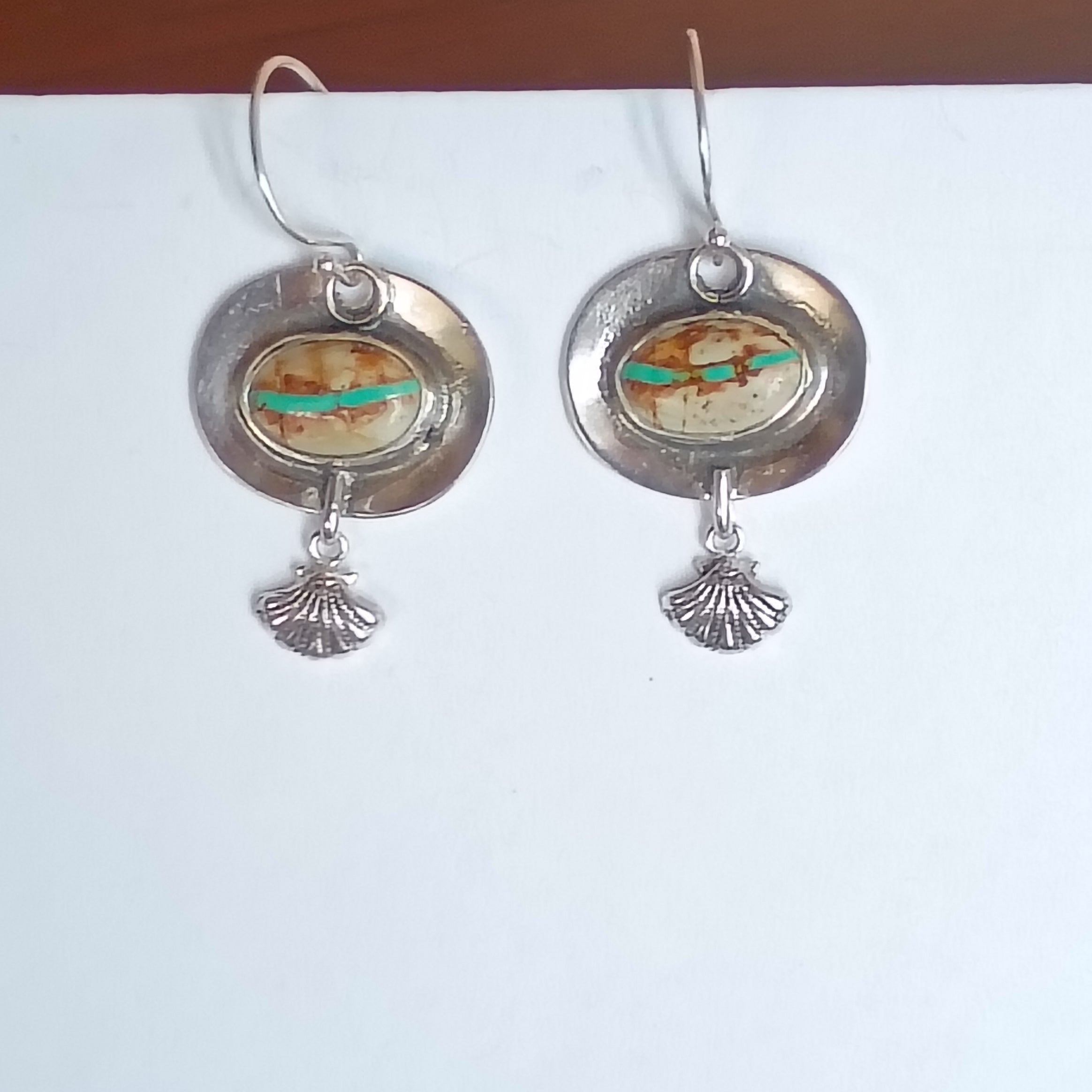 Royston Ribbon Turquoise Earrings Southwest Sterling Shells Southwestern 1.5"