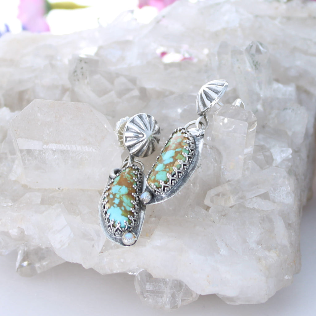 AAA VIVID TURQUOISE and Opal Earrings #8 Mine Sterling Southwest