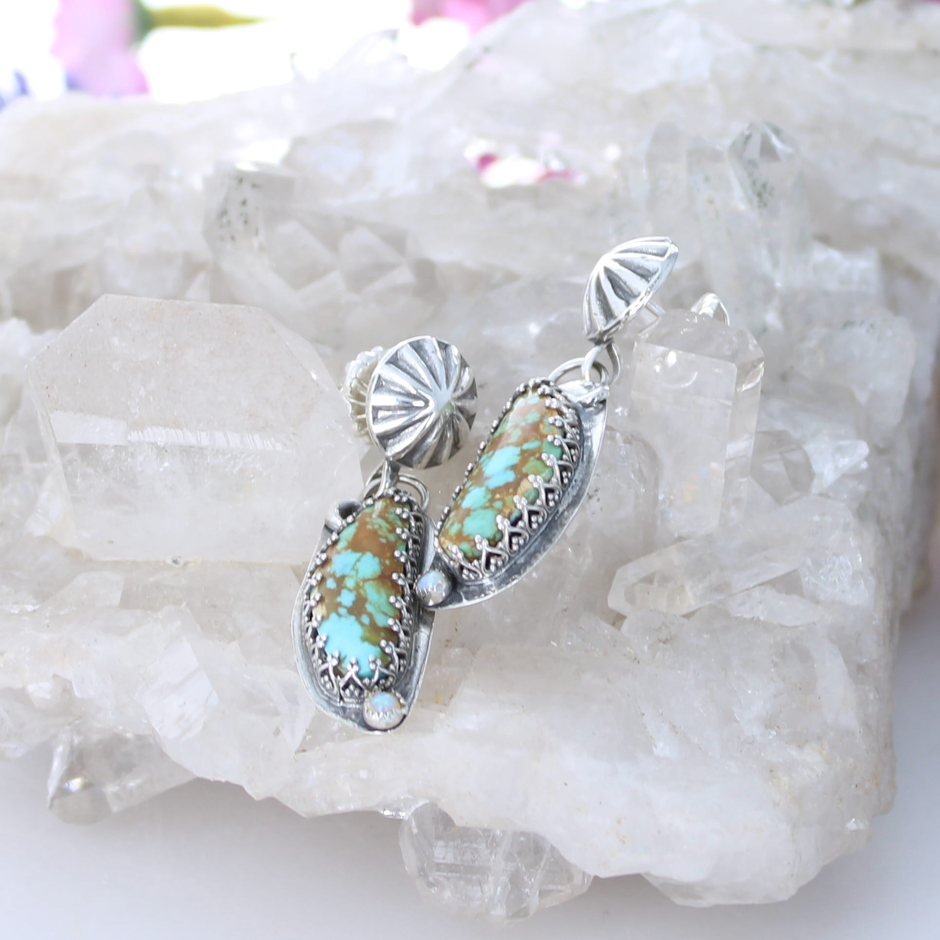 AAA VIVID TURQUOISE and Opal Earrings #8 Mine Sterling Southwest