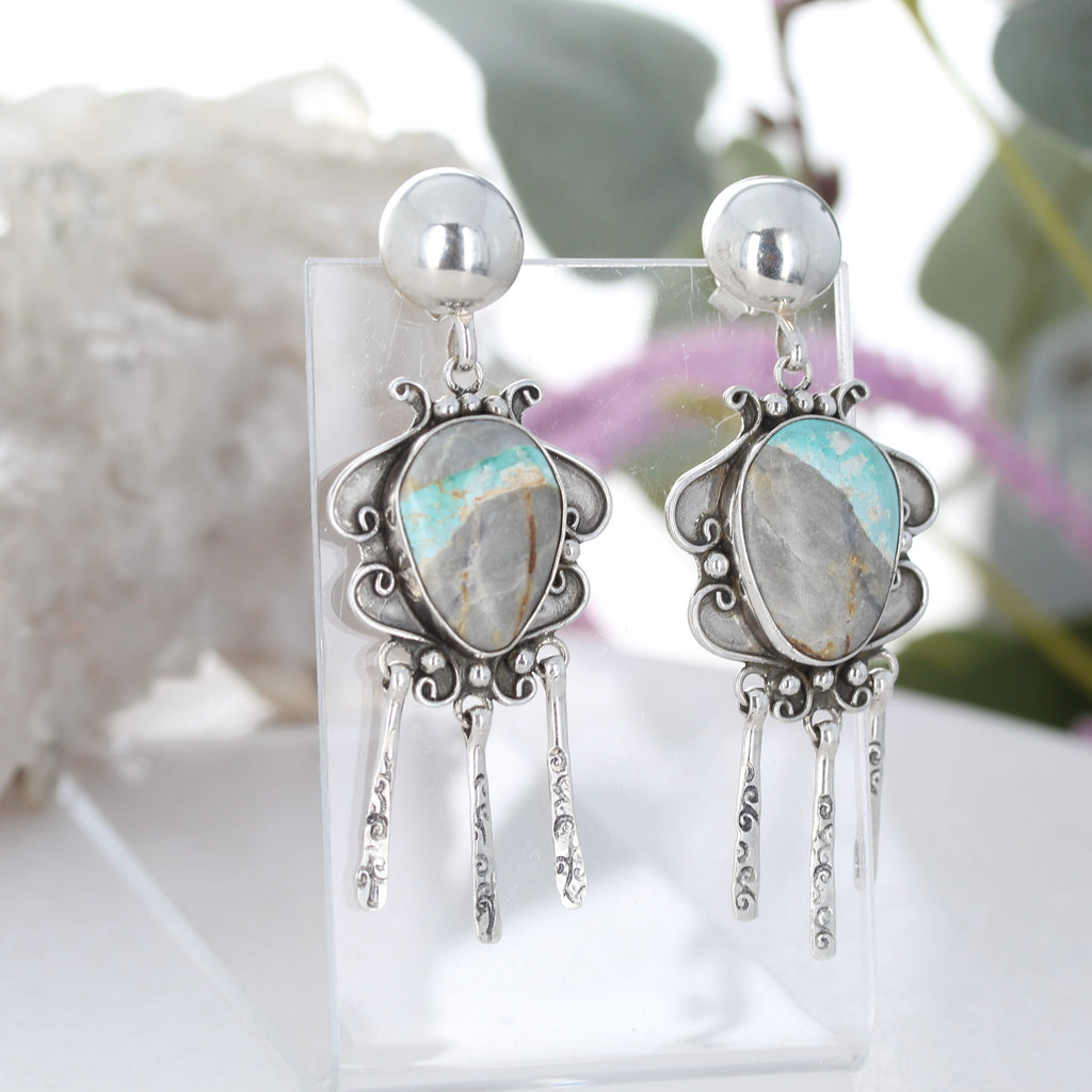 Pastel Royston Turquoise Scroll Earrings Sterling Blue Golden