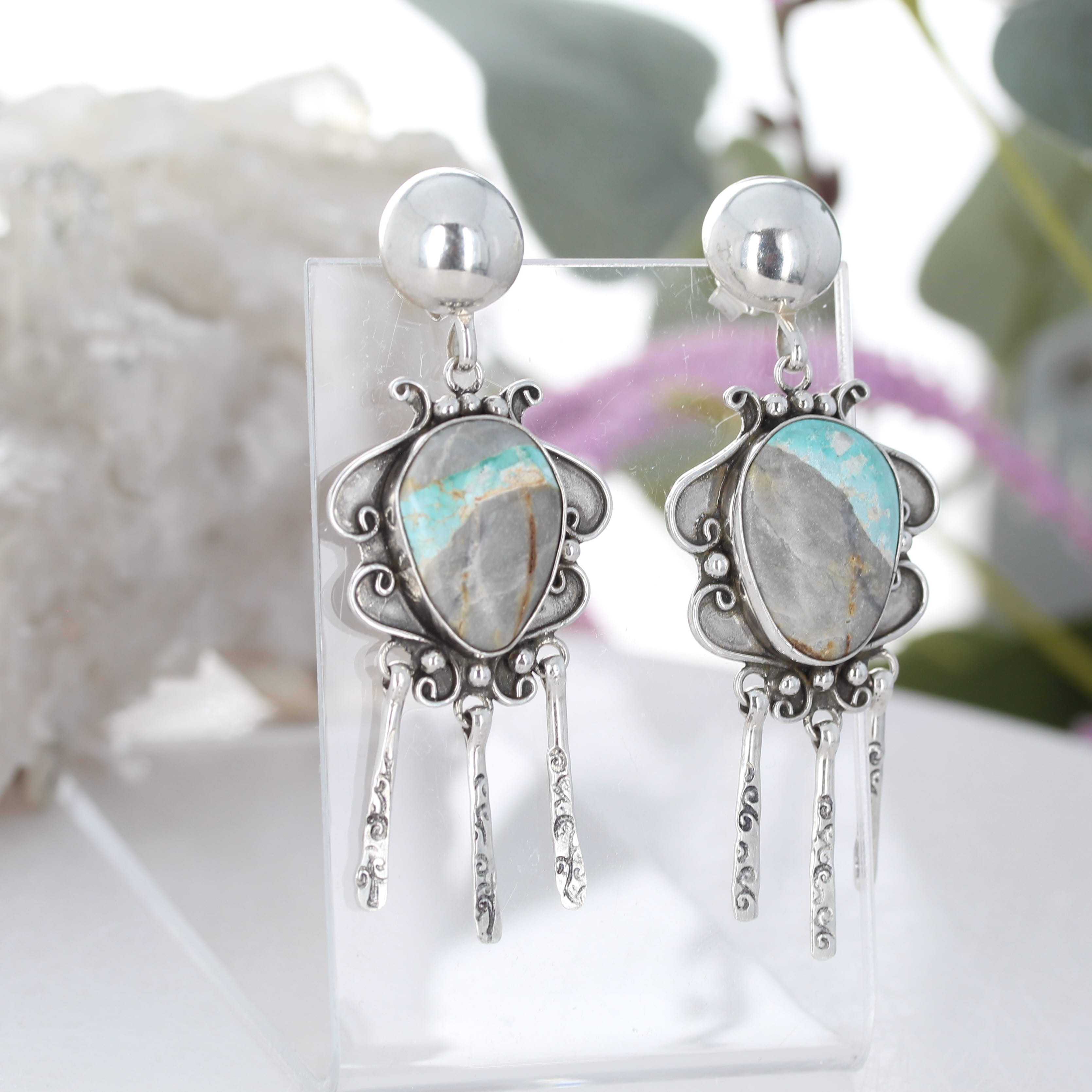 Pastel Royston Turquoise Scroll Earrings Sterling Blue Golden