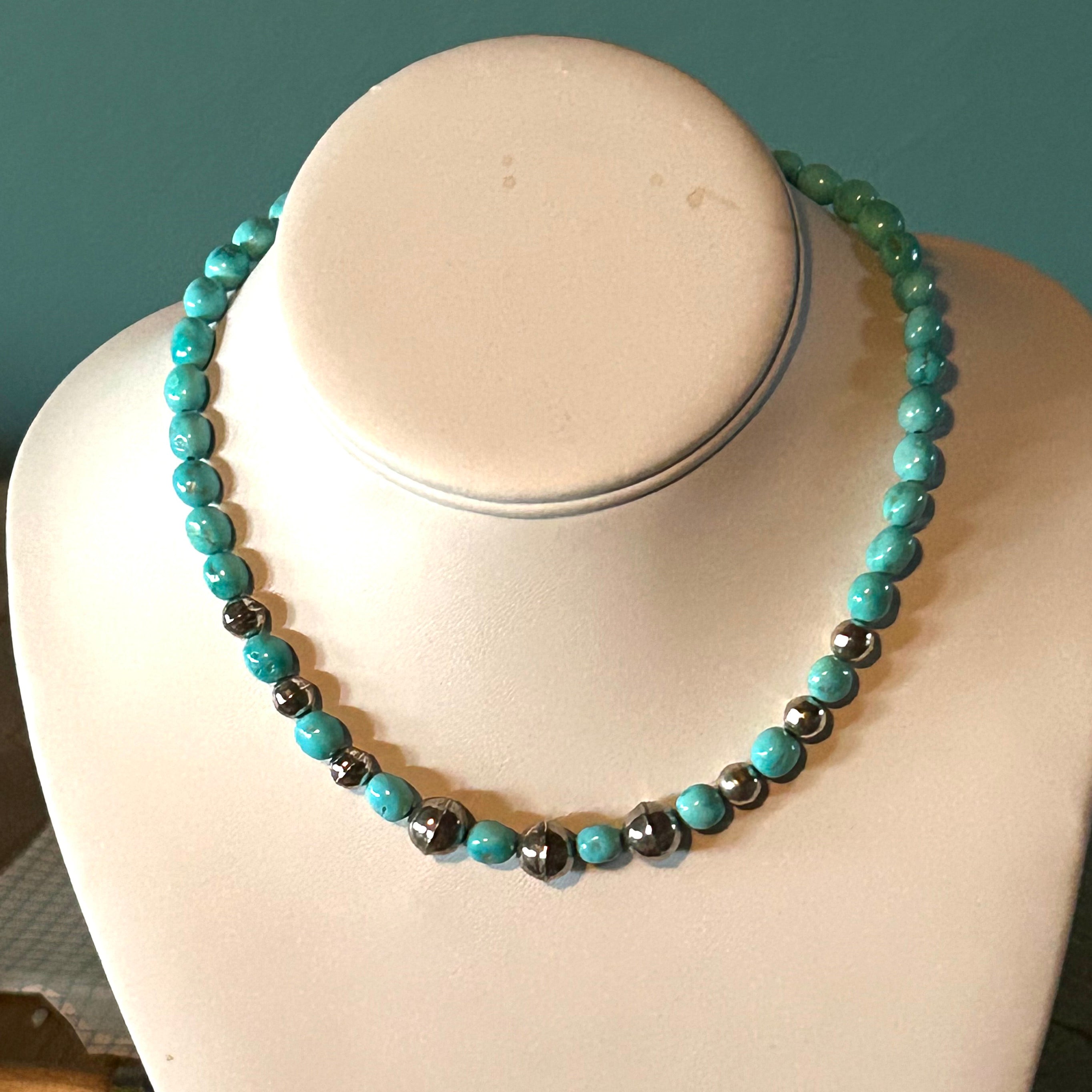 Blue Ridge Turquoise Necklace Sterling Bench Made Beads Southwest Style 17.5"