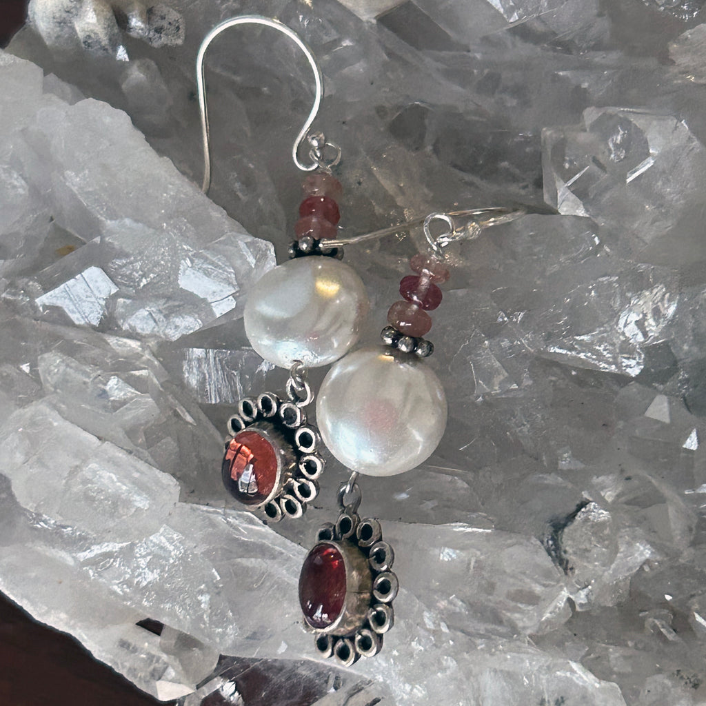 Cream Coin Pearl Sienna Andesine Daisy Earrings Sterling Silver