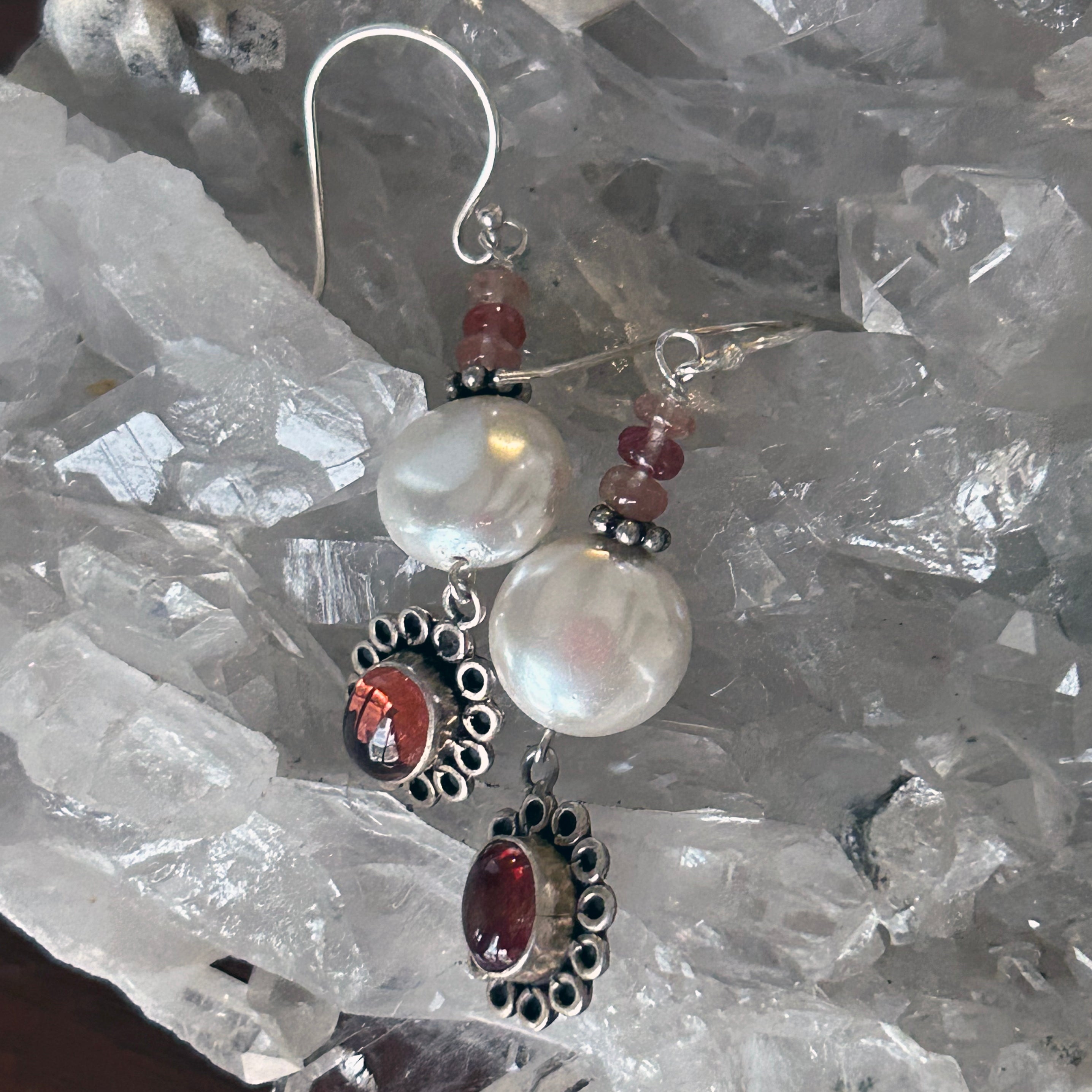 Cream Coin Pearl Sienna Andesine Daisy Earrings Sterling Silver