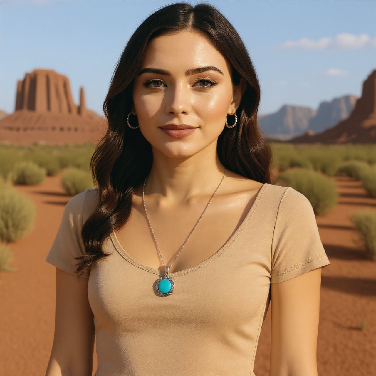 AAA Faceted Kingman Turquoise Pendant Necklace Sterling Silver