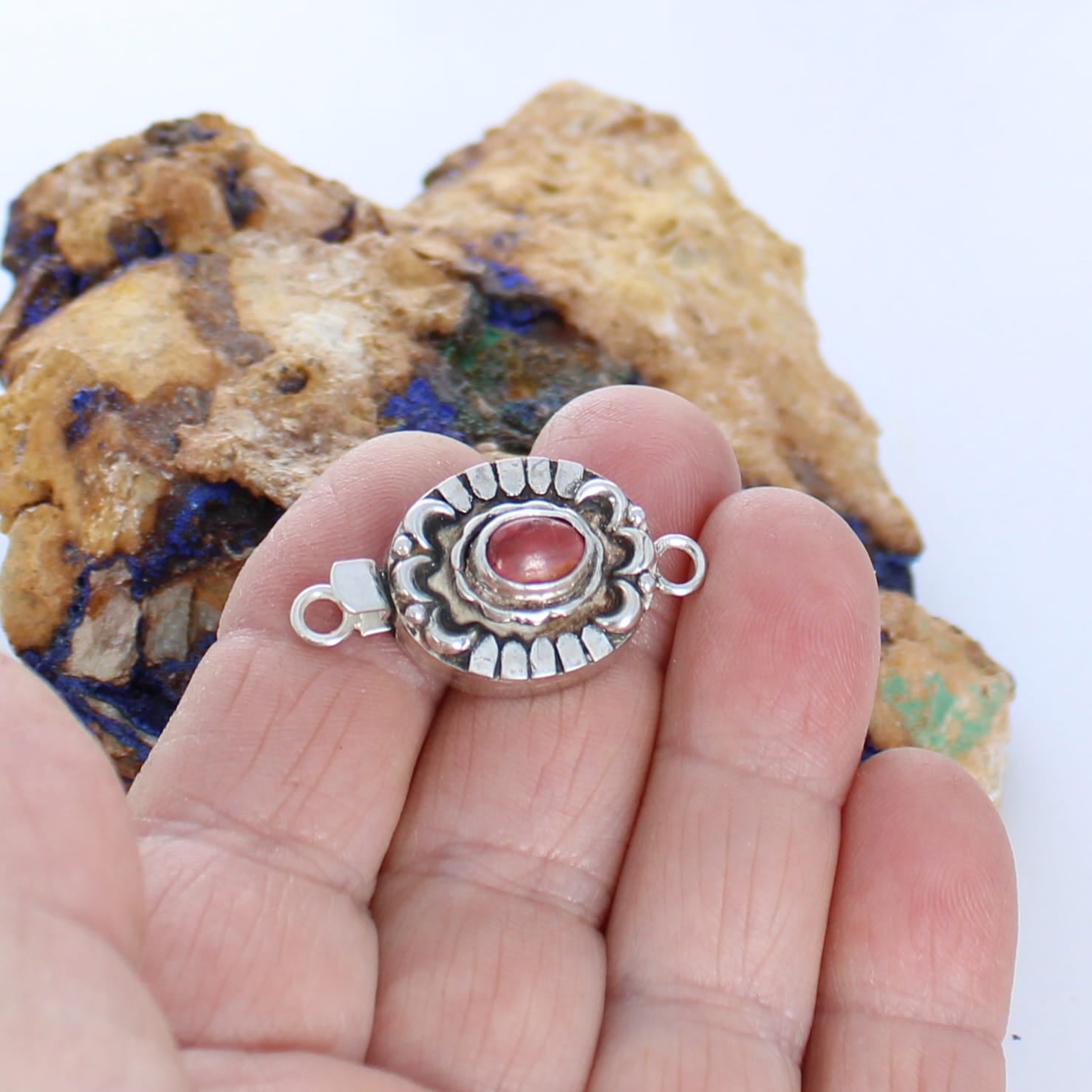 RED SPINY OYSTER Clasp Sterling Moon Petal Design 6x8mm
