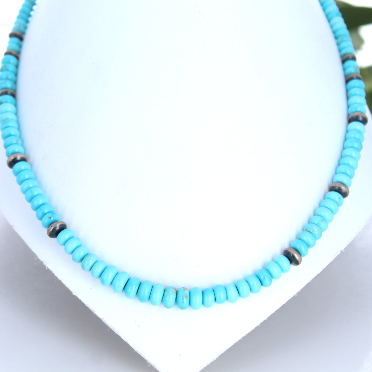 SONORAN ROSE Turquoise Rondelle Beads Necklace Sterling Exquisite Blue