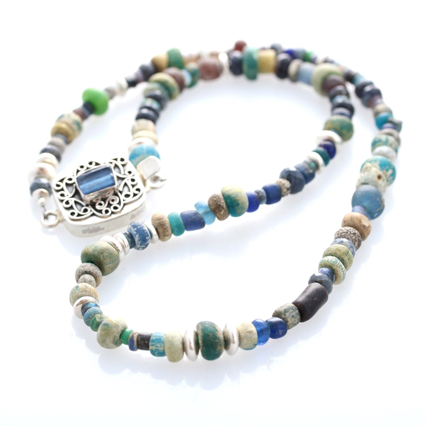 Ancient Mali Dig Beads Necklace Sterling And Black Opals