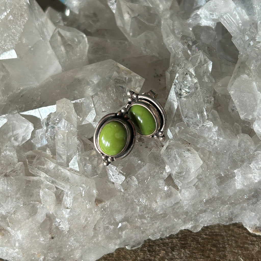 Gaspeite Earrings Sterling Southwest Style Posts Studs
