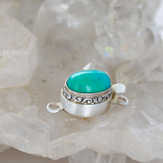 AAA Blue Green Gem Silica Clasp Oval Etched 14X10mm Sterling Silver