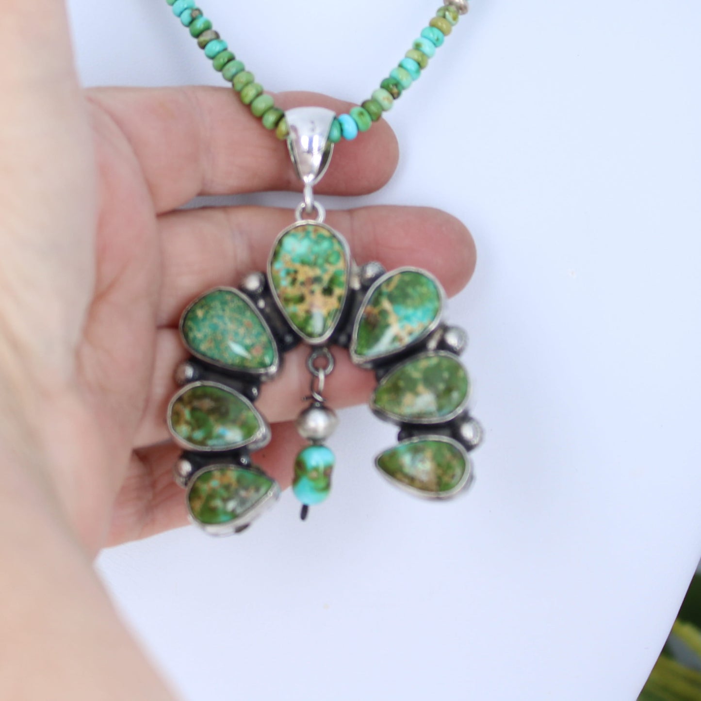 Gorgeous Large Sonoran Gold Turquoise Naja Moon Pendant Sterling