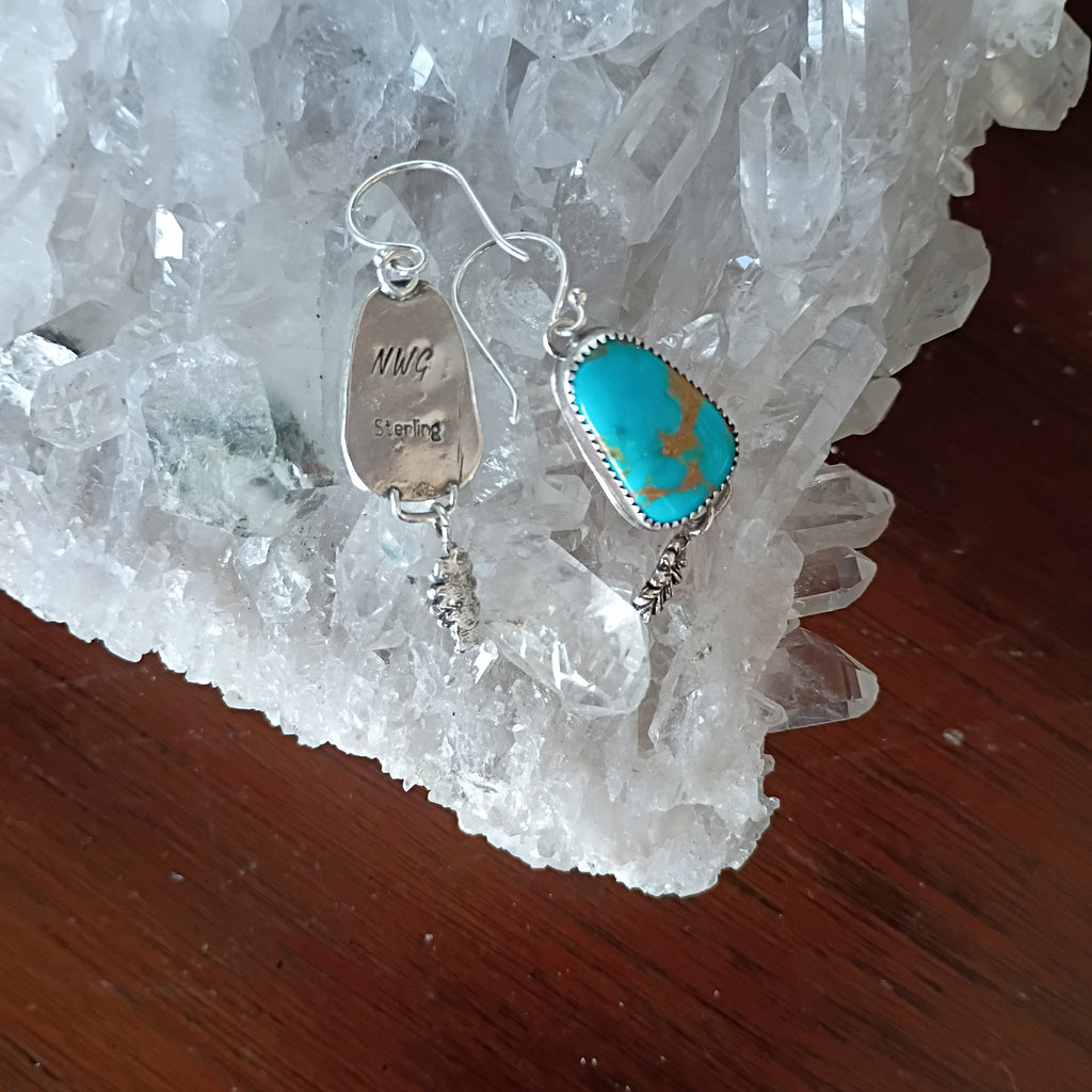 AAA Blue Sonoran Rose Turquoise Earrings Sterling Leaves Southwestern Boho Style