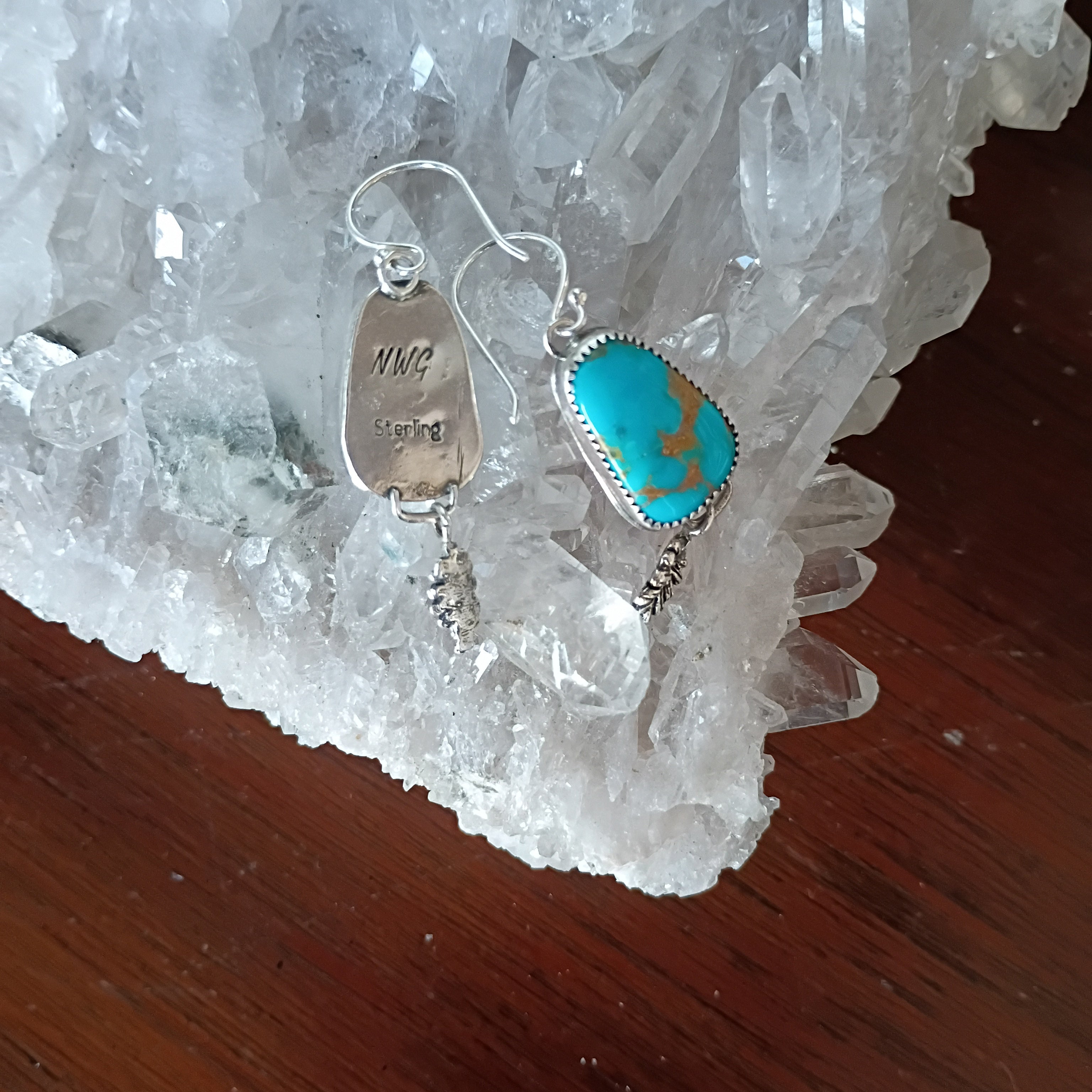 AAA Blue Sonoran Rose Turquoise Earrings Sterling Leaves Southwestern Boho Style