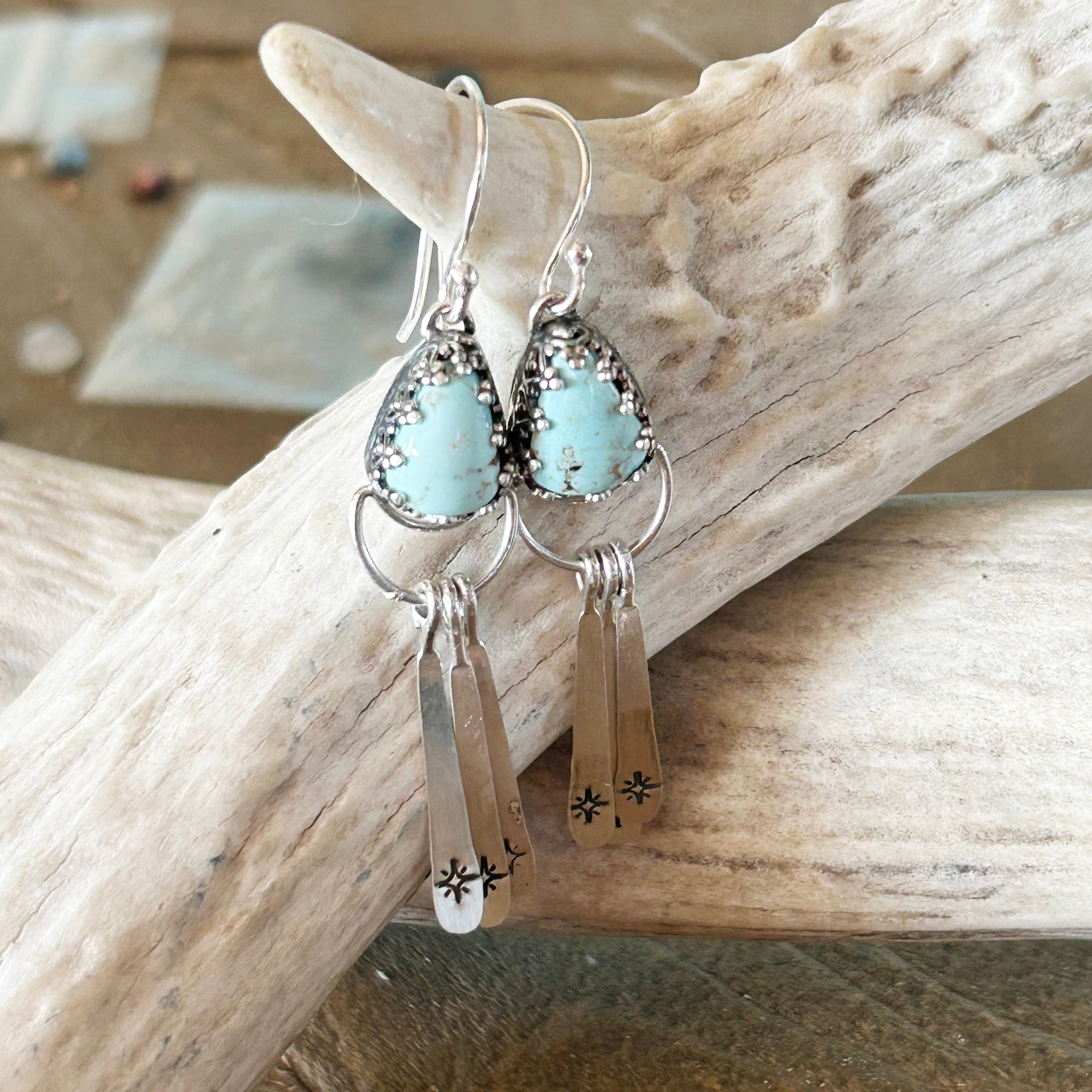 AAA Rare Dry Creek Turquoise Moon Earrings Dangles Southwest