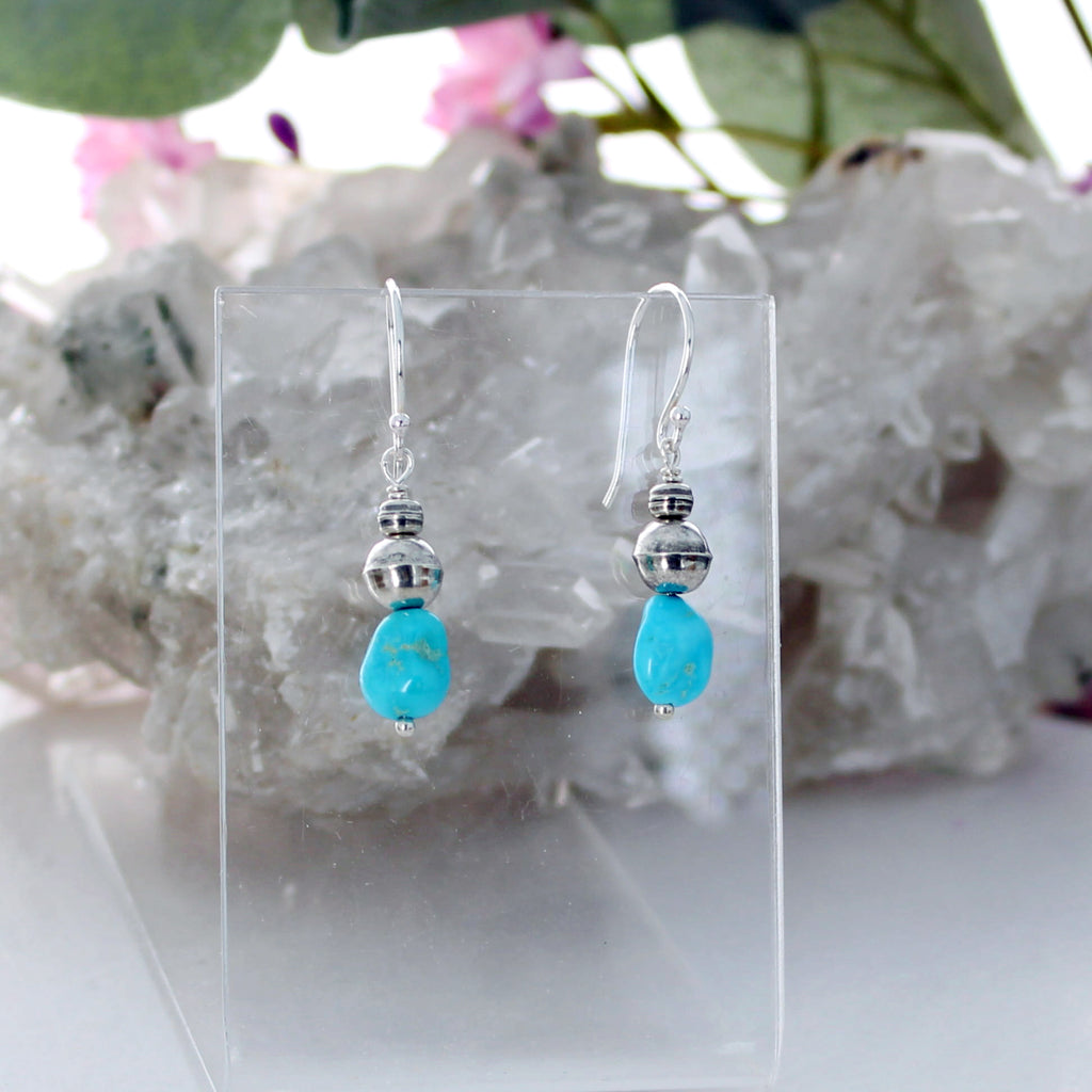 Deep Blue Kingman Turquoise Earrings Sterling Bench Made Beads