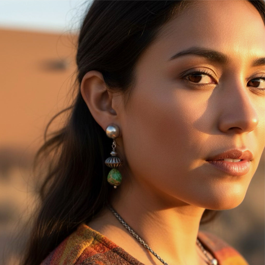 Sonoran Gold Turquoise Earrings Large Navajo Pearl 16x13mm Drops Sterling