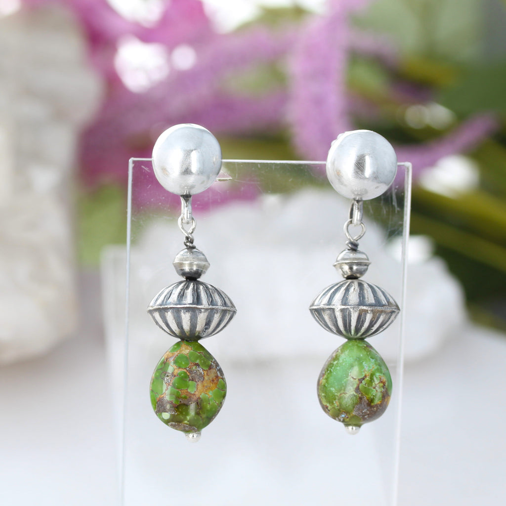 Sonoran Gold Turquoise Earrings Large Navajo Pearl 16x13mm Drops Sterling