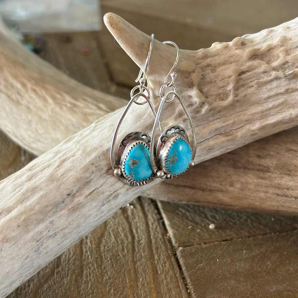 SLEEPING BEAUTY TURQUOISE Earrings Teardrops Sterling NewWorldGems 1.75"