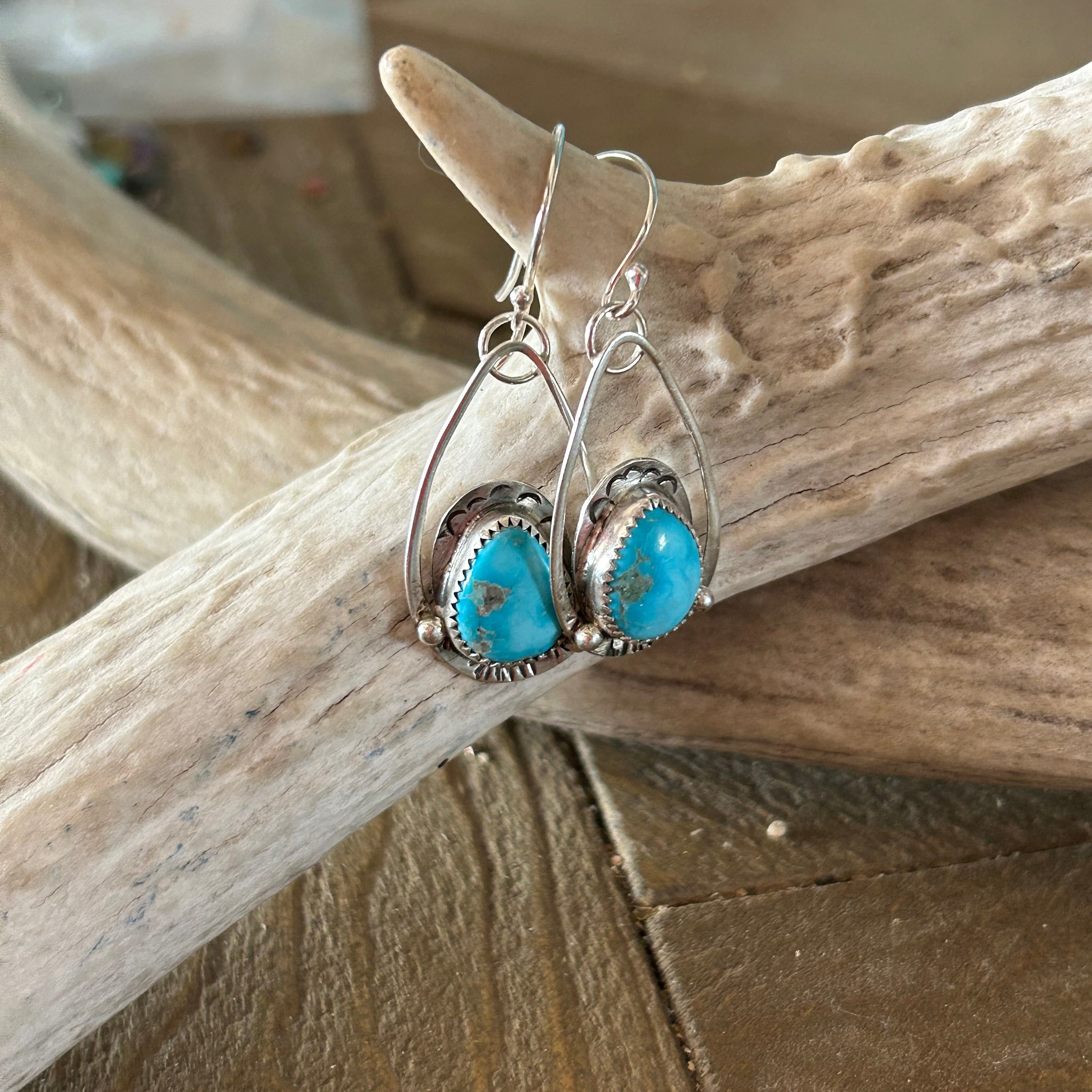 SLEEPING BEAUTY TURQUOISE Earrings Teardrops Sterling NewWorldGems 1.75"