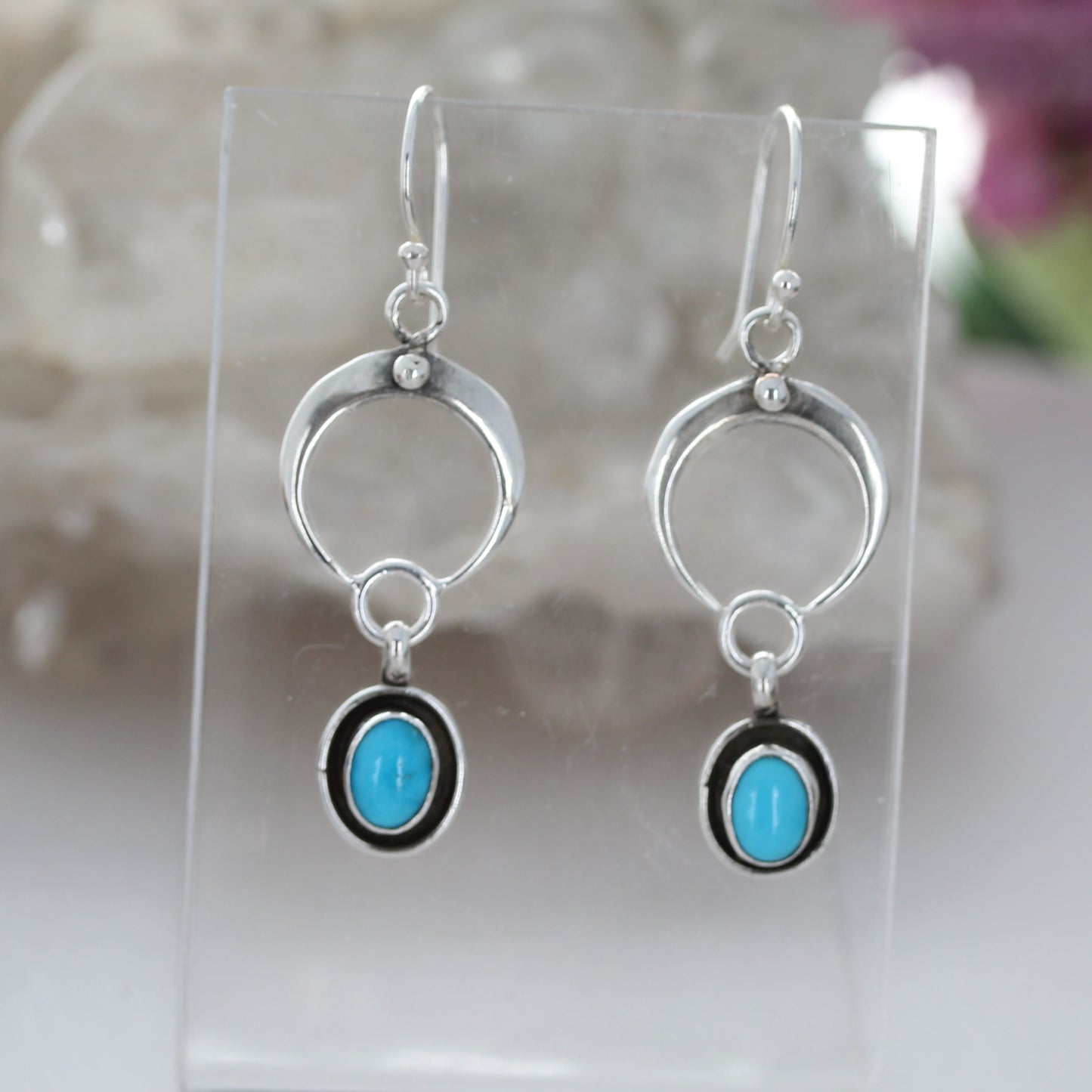 Blue Bird Turquoise Naja Moon Earrings Sterling Silver