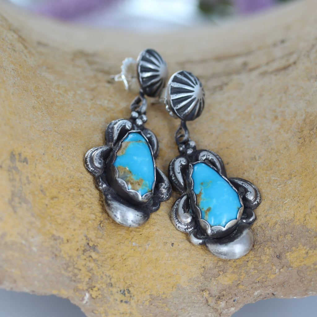 Many Moons Sonoran Blue Turquoise Earrings Sterling Silver #2