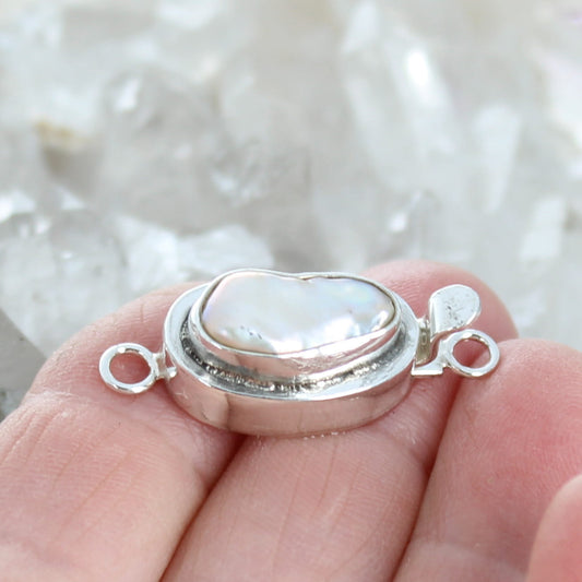 Large Curved Cream Biwa Pearl Sterling Clasp Design